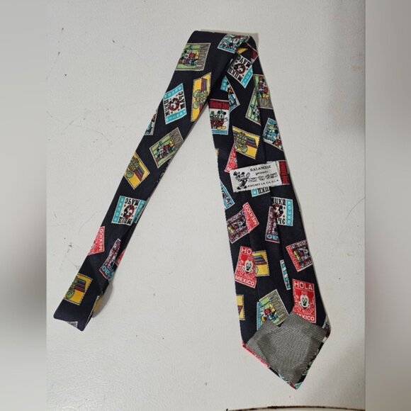 Balancine Disney Mickey Mouse Stamps Around the World Print Silk Necktie - Picture 3 of 7